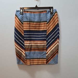 J. MCLAUGHLIN Womens Indigo Montecito Striped Chevron Side Skirt Size 4 💙🤎🧡